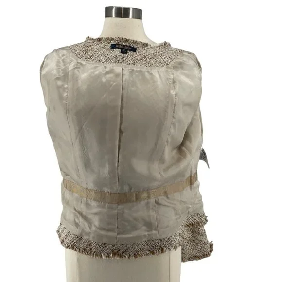 Brooks Brothers Fringed Cream Brown Metallic Nubby Tweed Fitted Career Blazer 12 - Picture 4 of 13